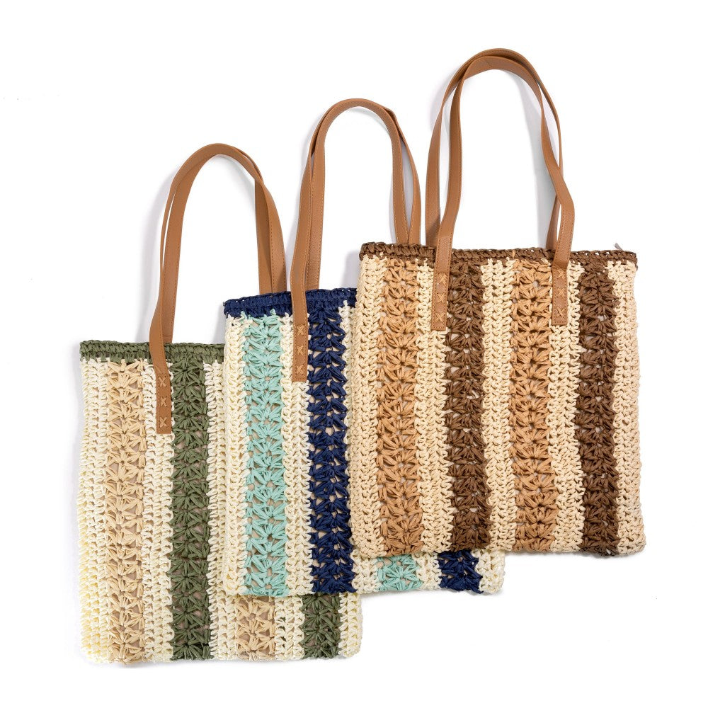 Striped Straw Tote Bag