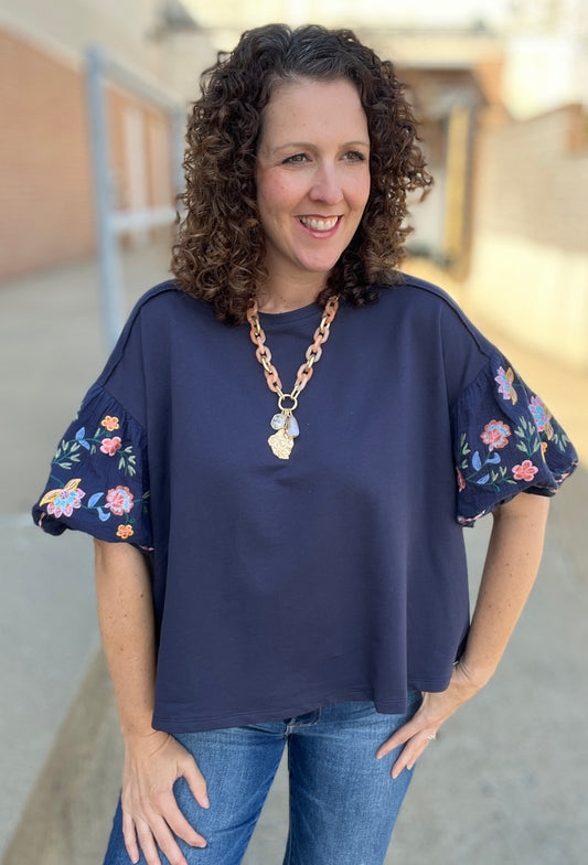 Embroidered Puff Sleeve Top