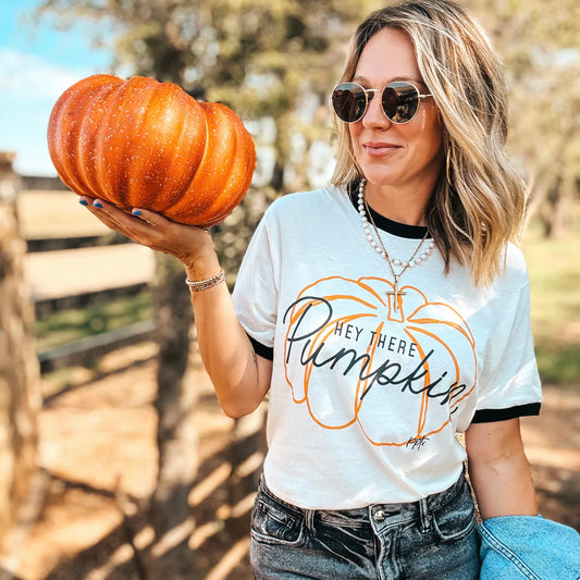 HEY THERE PUMPKIN Ringer Graphic Tee