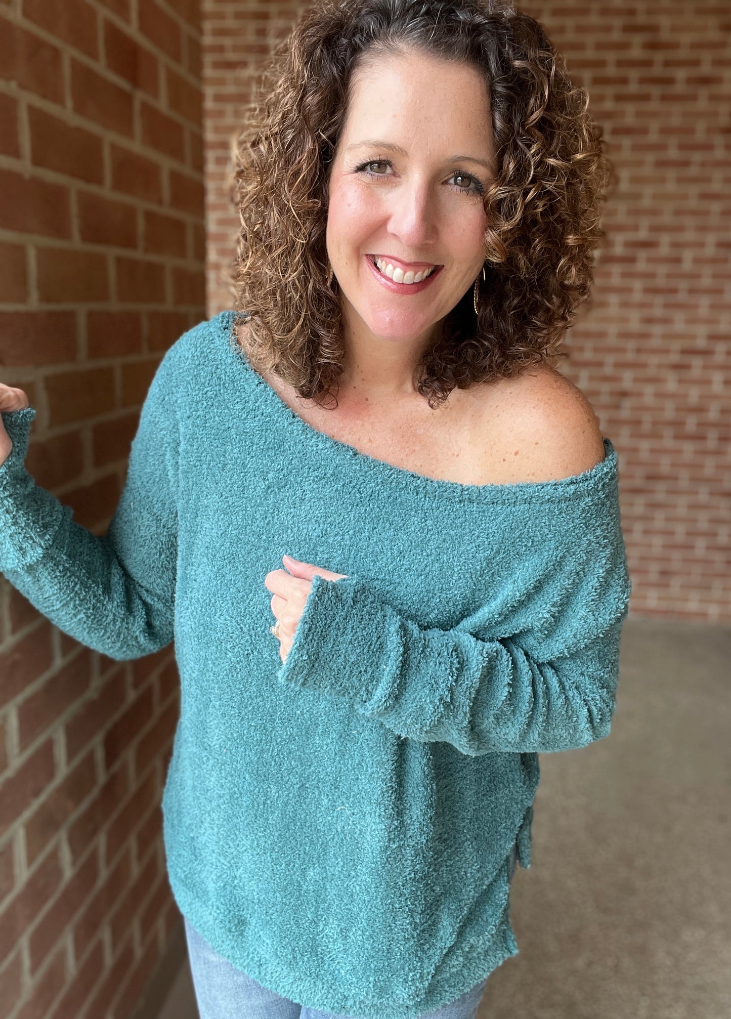 Plush Knit Crew Neck Top with Thumbholes