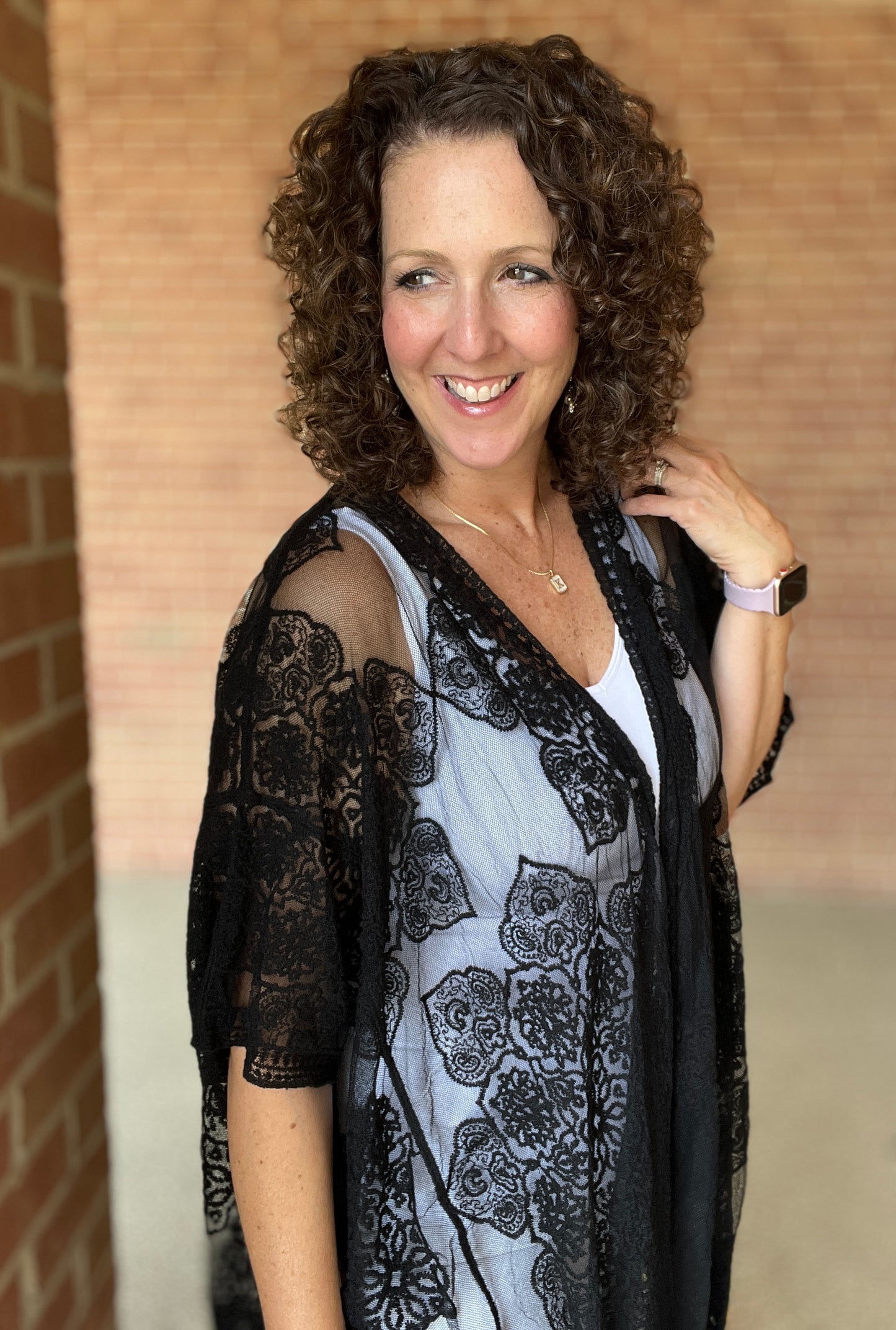 Black Floral Lace Kimono