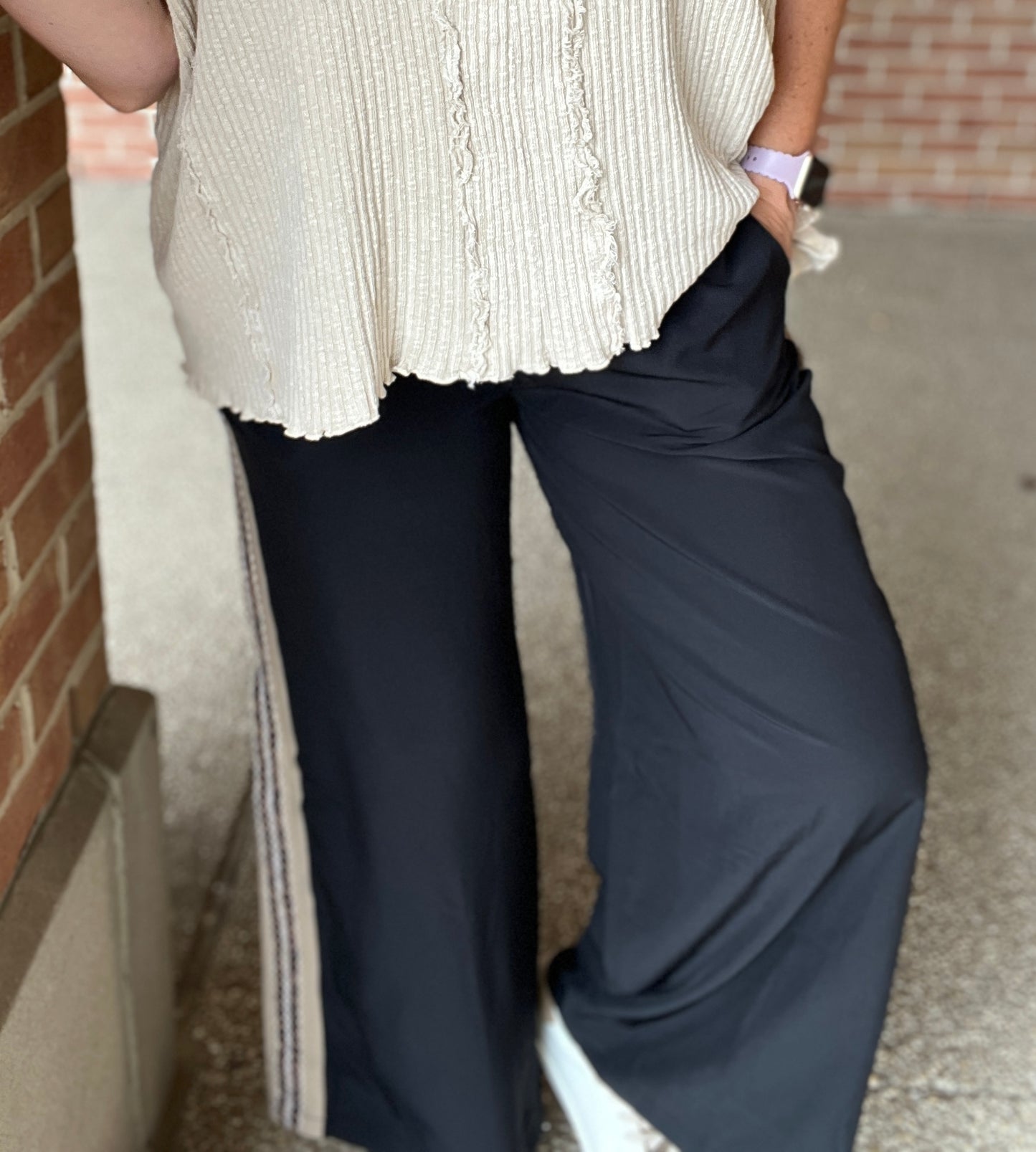 Wide Leg Pants with Leopard Side Trim
