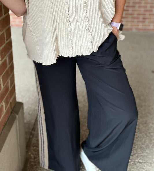 Wide Leg Pants with Leopard Side Trim
