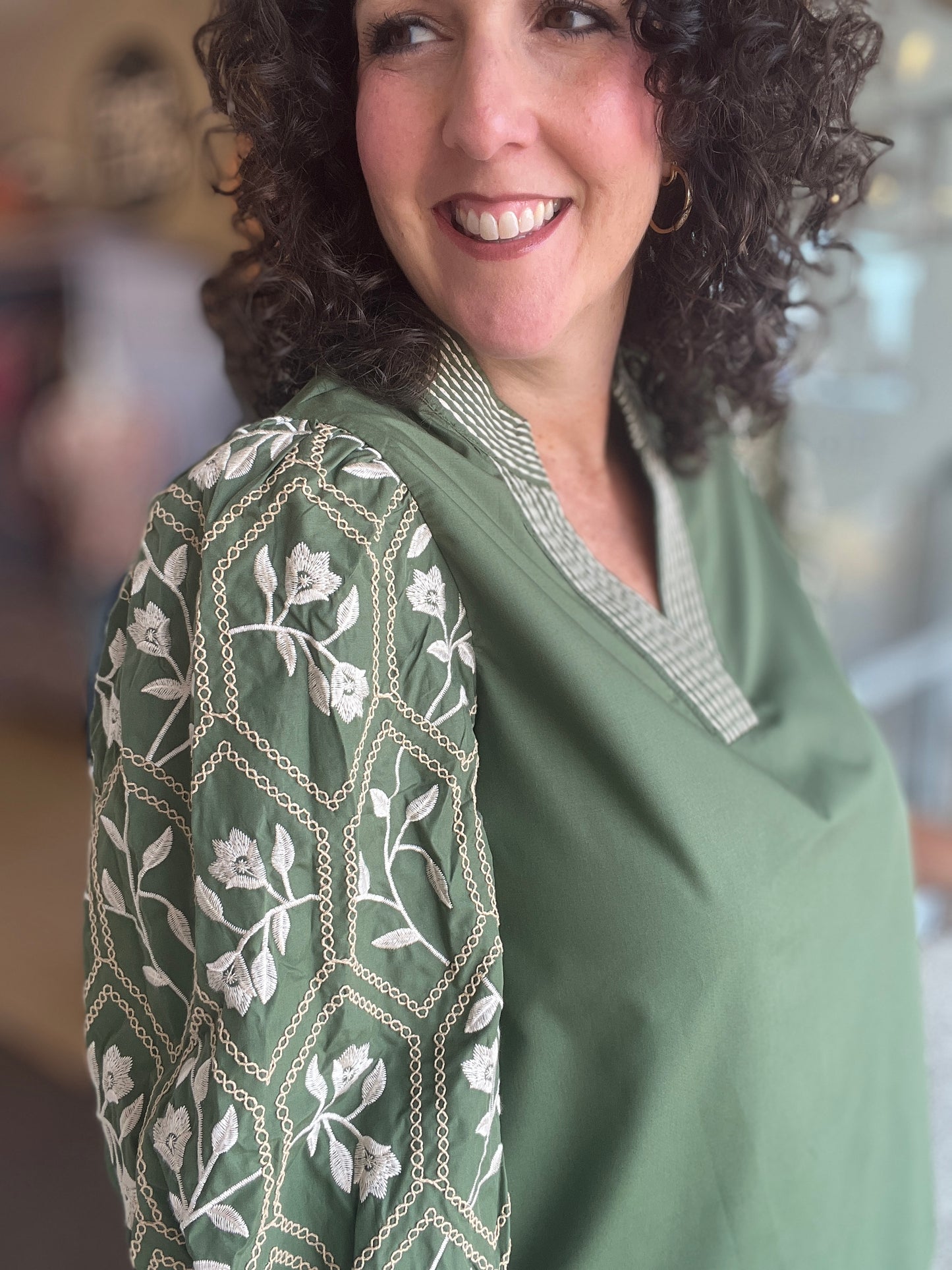 Floral Embroidered Sleeve Top