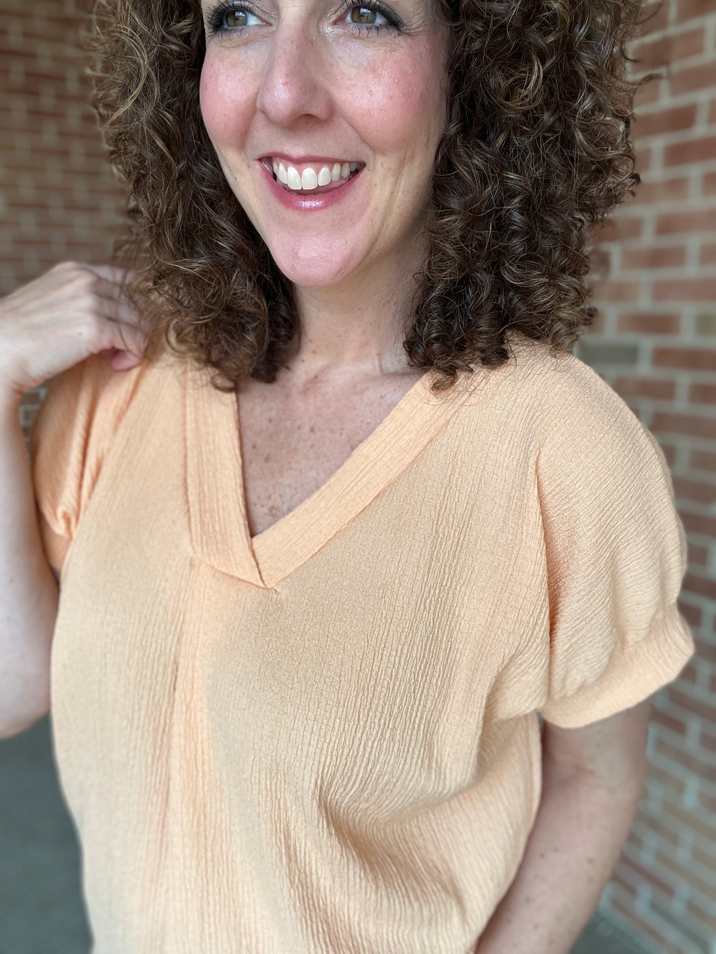 Textured V Neck Short Sleeve Top