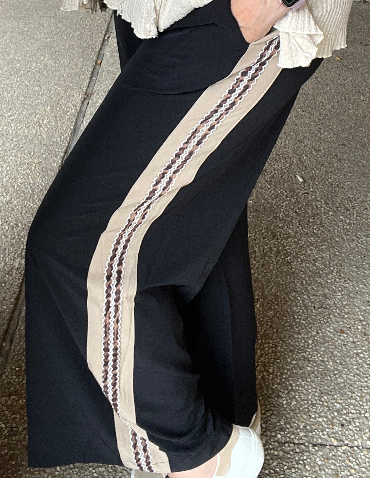 Wide Leg Pants with Leopard Side Trim