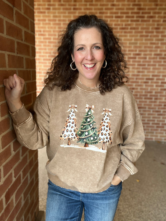 LEOPARD TREES Graphic Acid Wash Sweatshirt