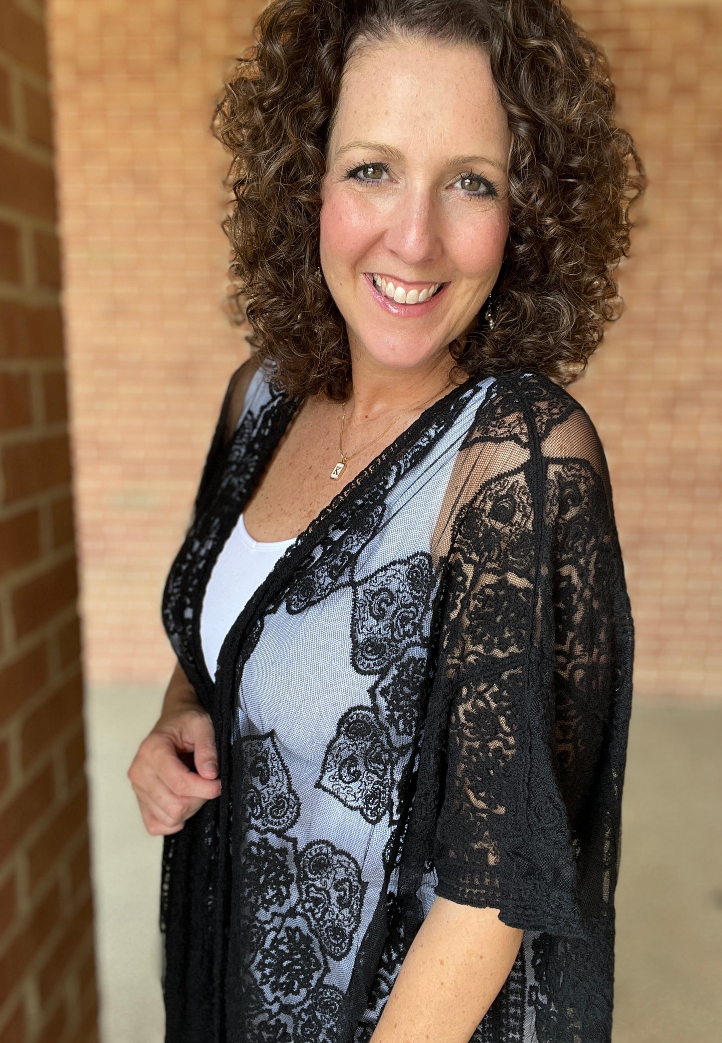 Black Floral Lace Kimono