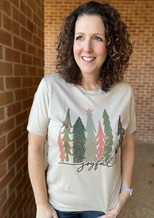 OLIVE & PINK JOYFUL TREES Graphic Tee