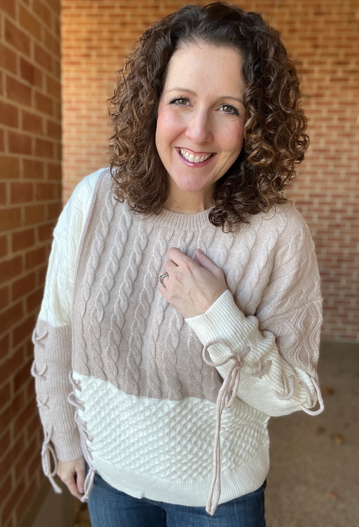 Cable Knit and Lace Up Sweater