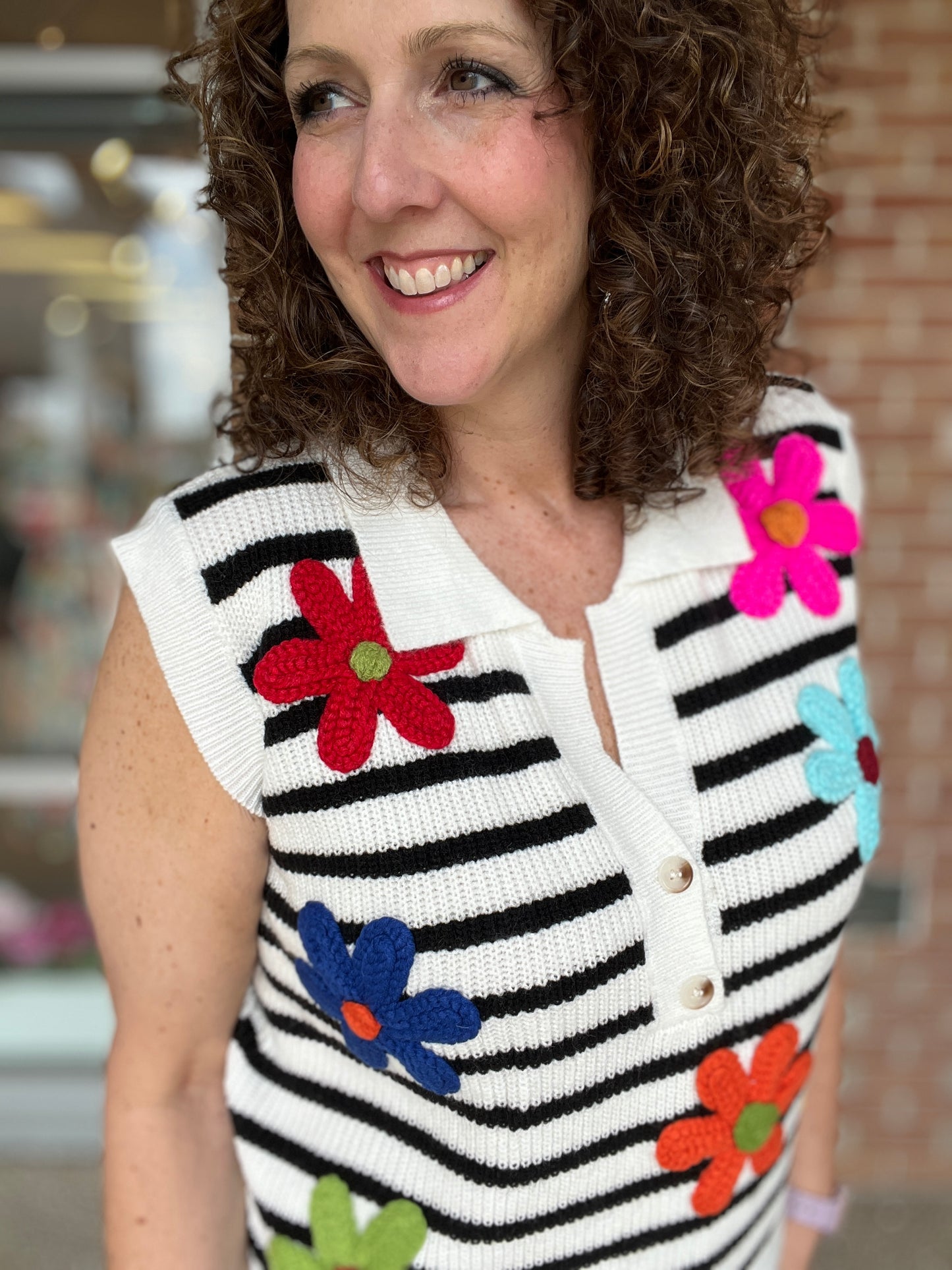 Bold Flower Striped Sweater Vest
