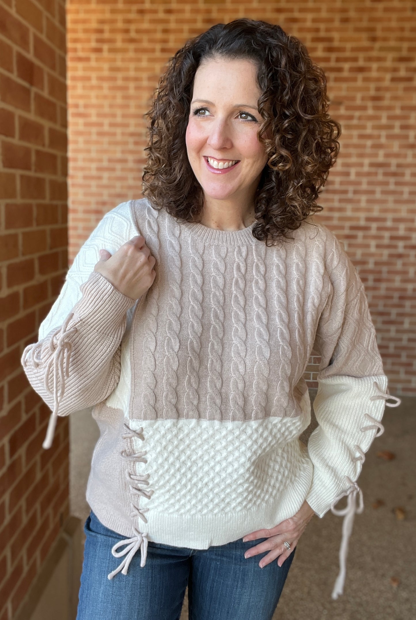 Cable Knit and Lace Up Sweater