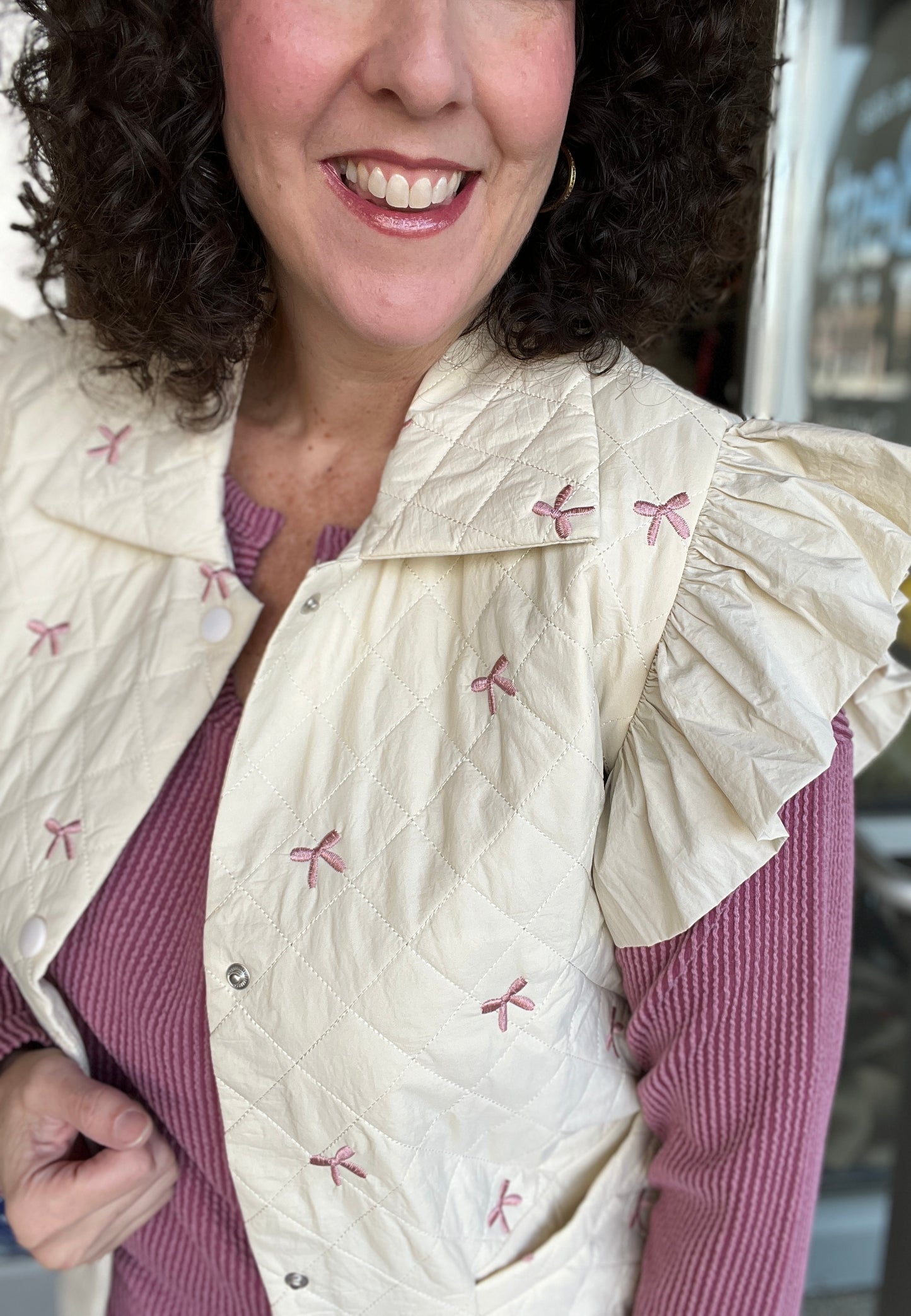 Quilted Vest with Embroidered Bows