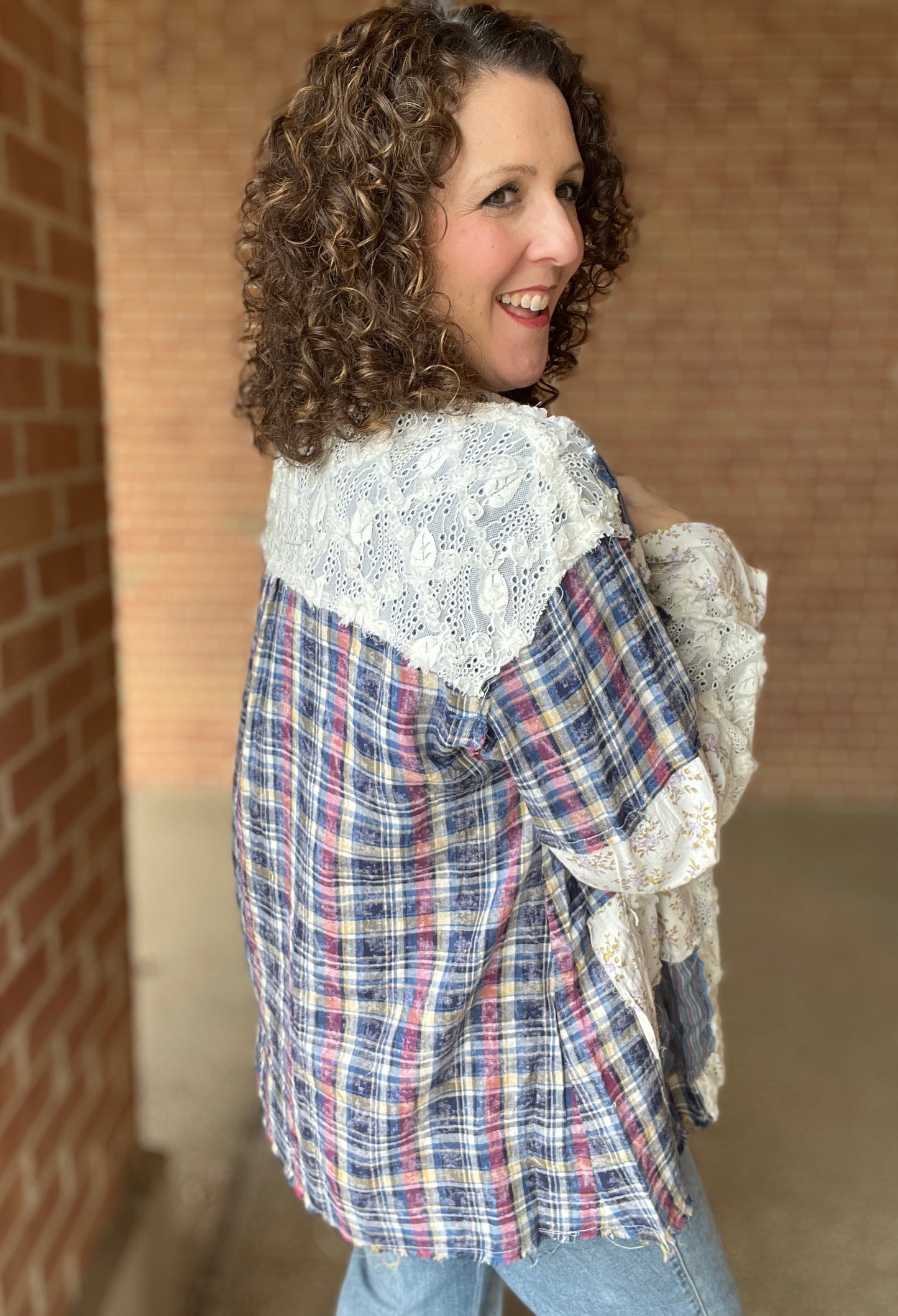 Patched Lace and Floral Button Down