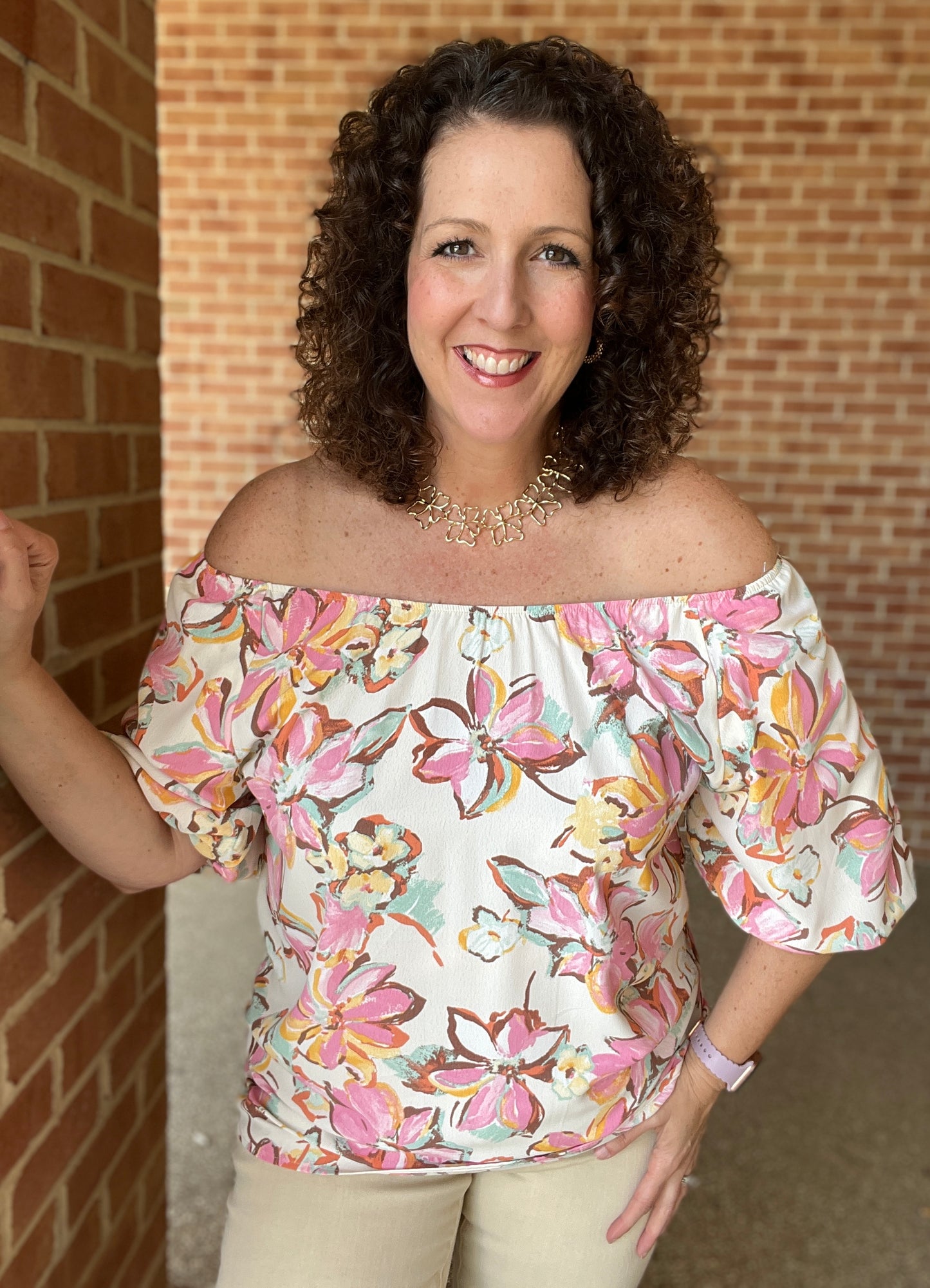 Painted Floral Off the Shoulder Top