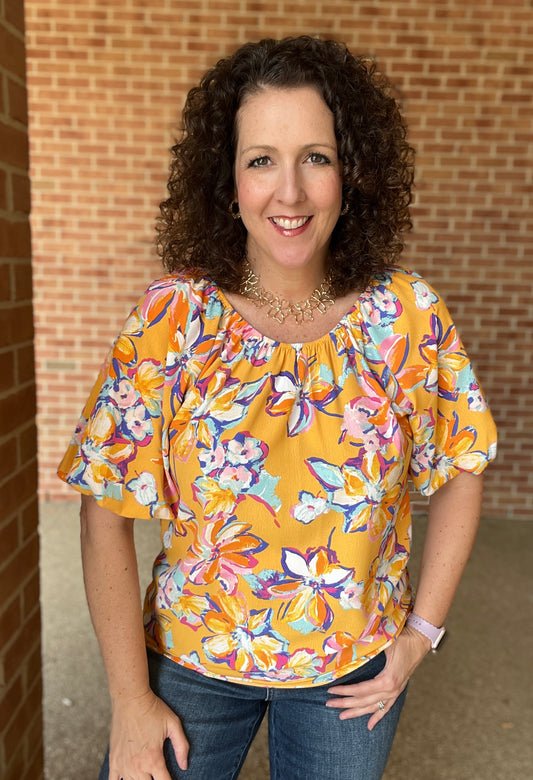 Painted Floral Off the Shoulder Top