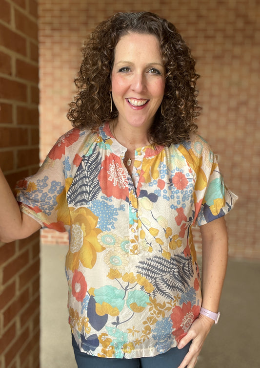 Soft Floral Top with Buttons