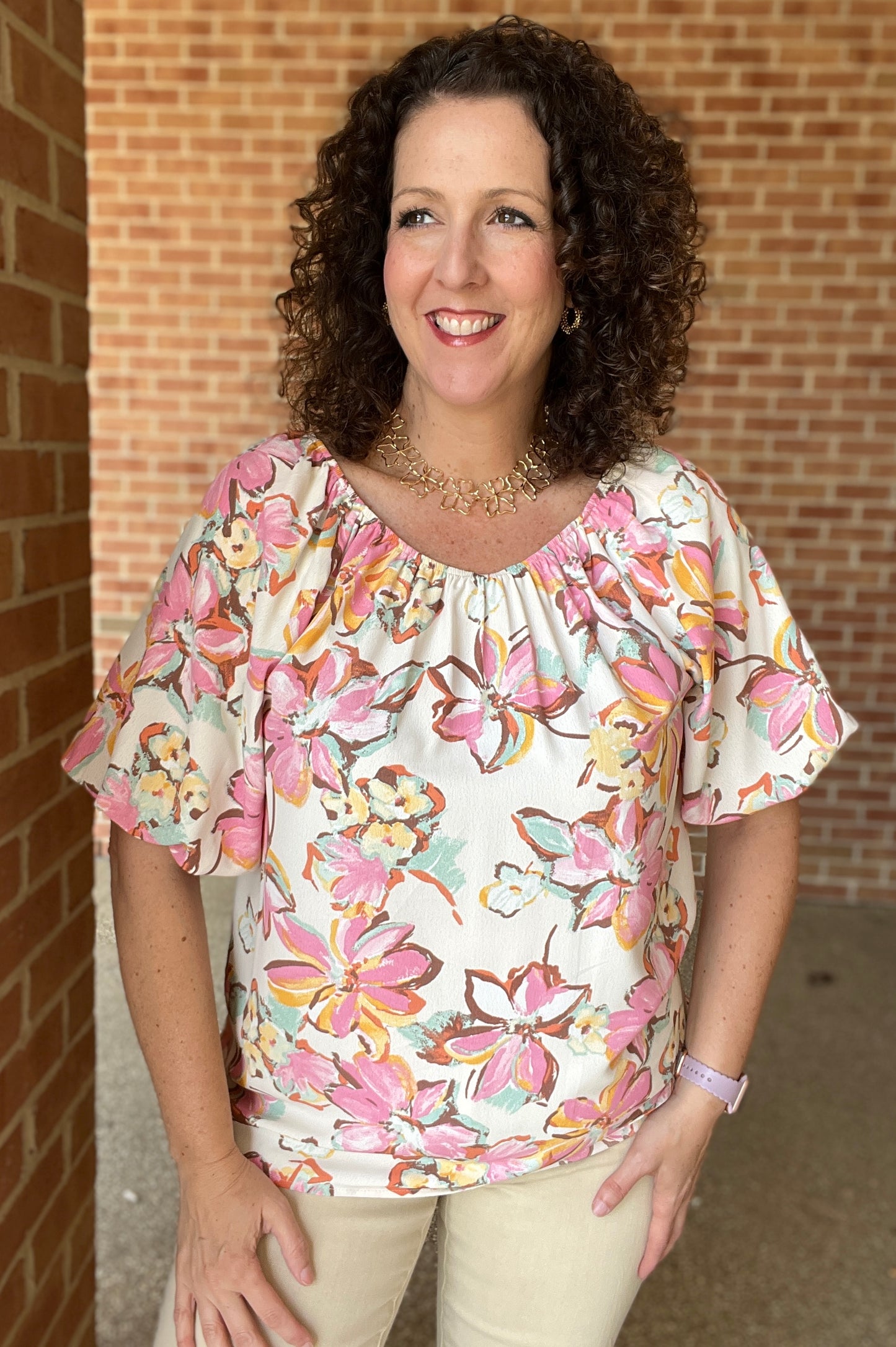 Painted Floral Off the Shoulder Top