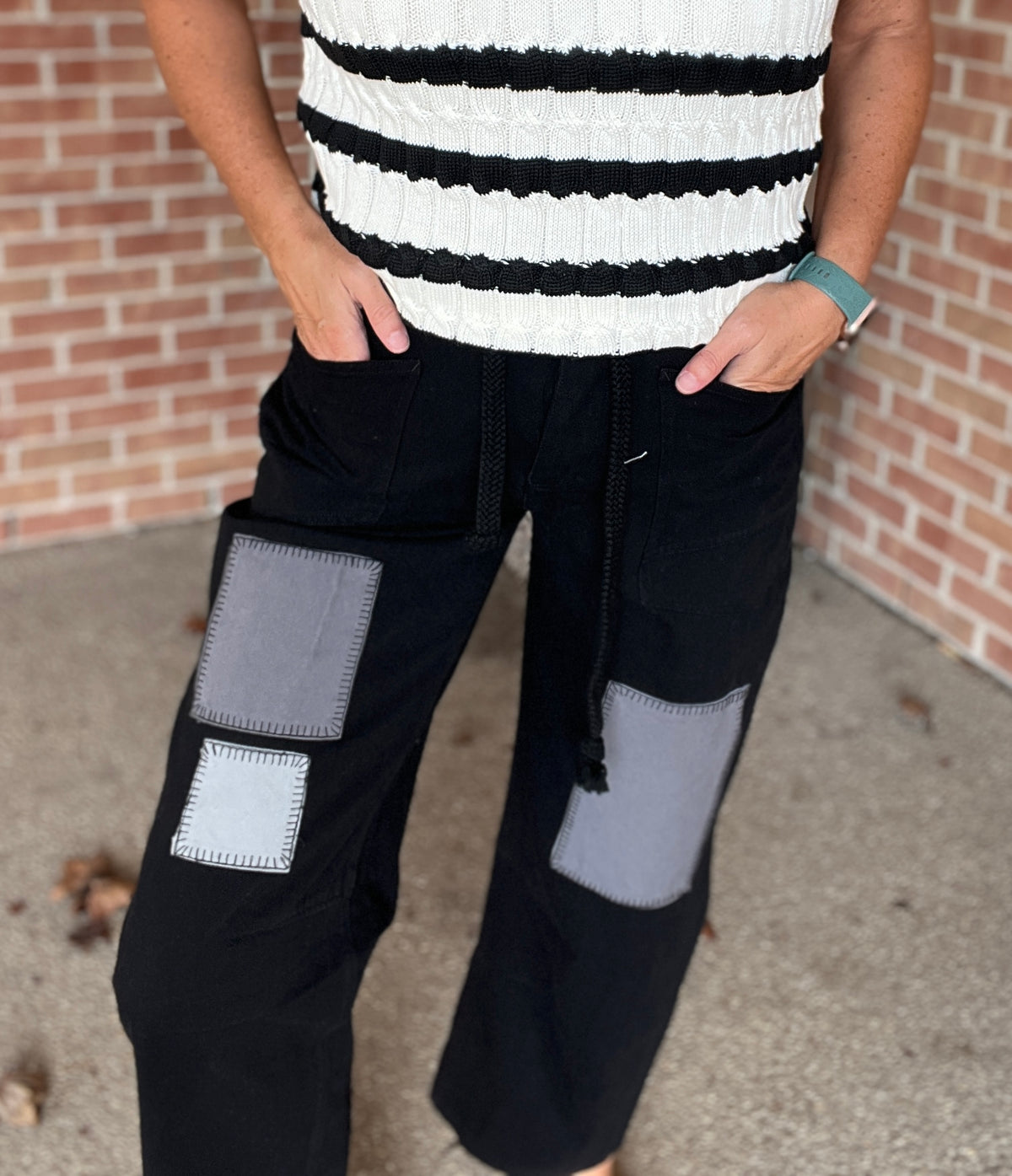 Patched Barrel Pants with Drawstring