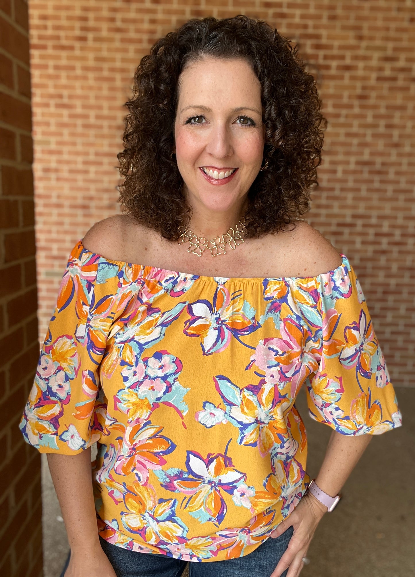 Painted Floral Off the Shoulder Top