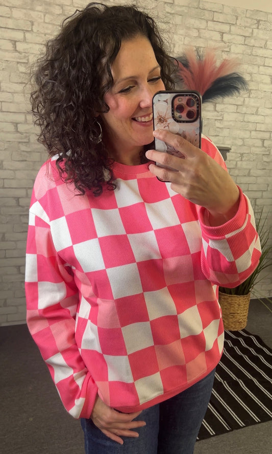 Checkered Corded Crewneck