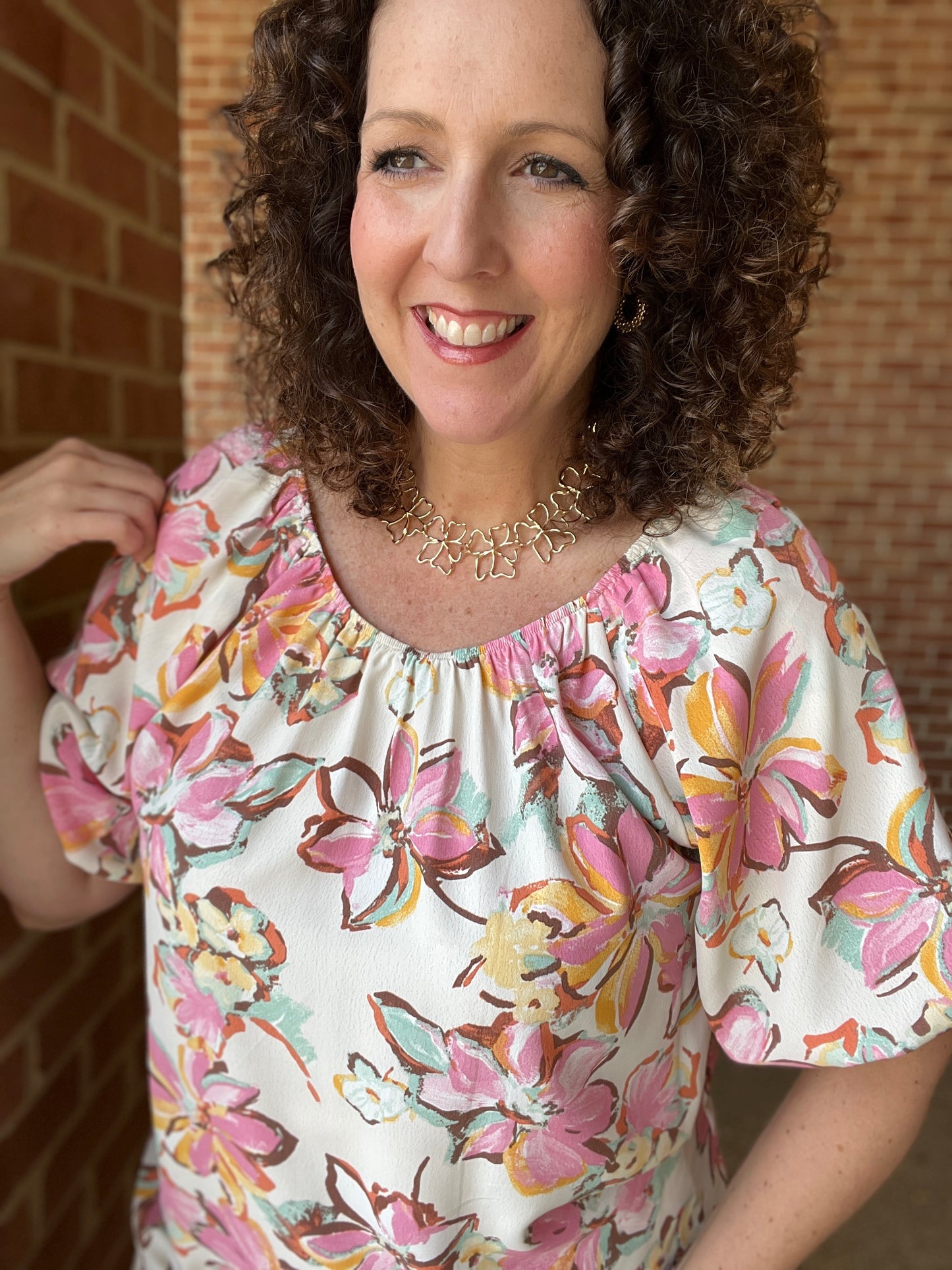 Painted Floral Off the Shoulder Top