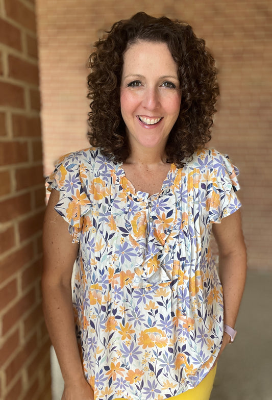 Flutter Sleeve Floral Top with Buttons