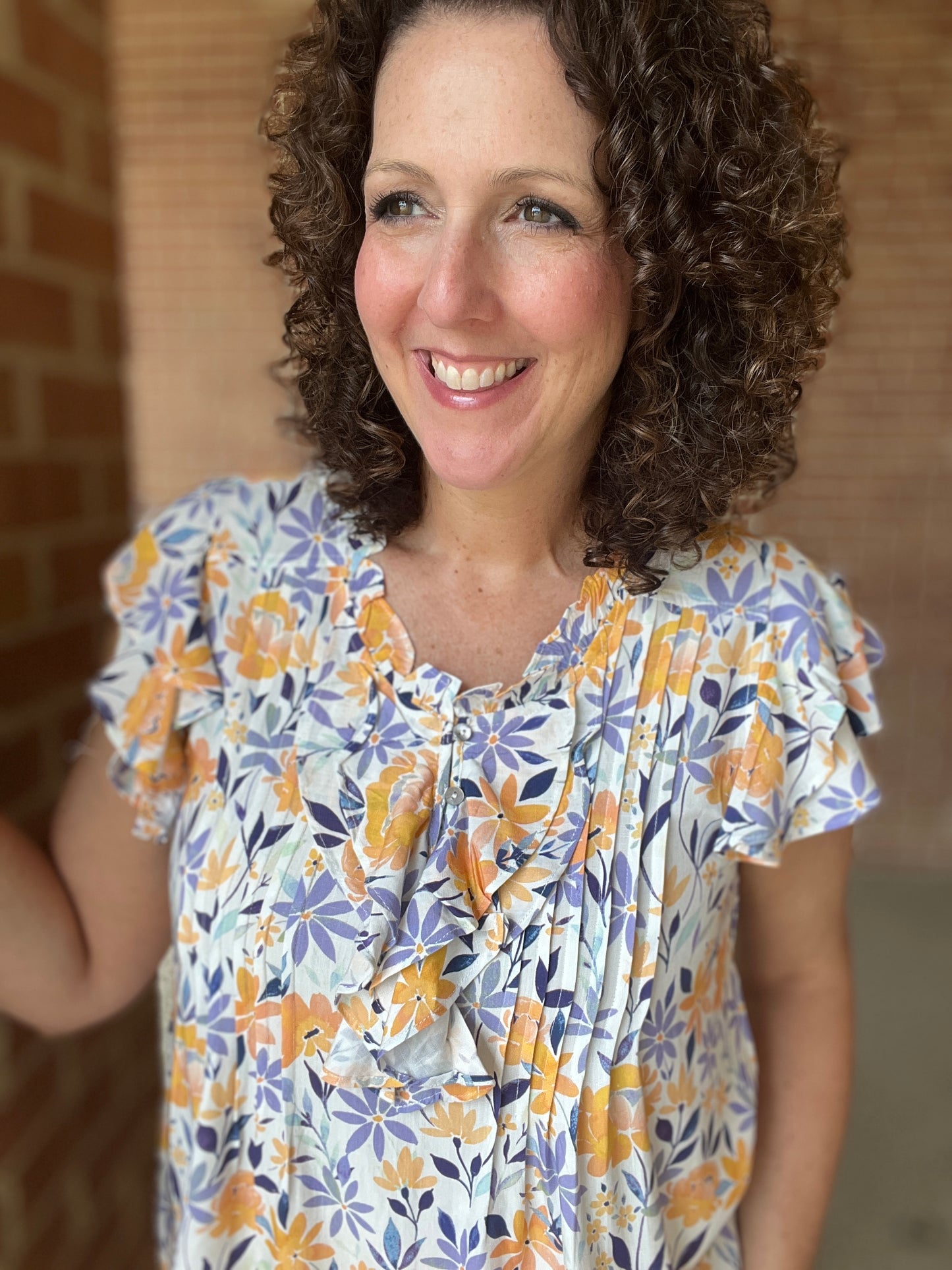 Flutter Sleeve Floral Top with Buttons