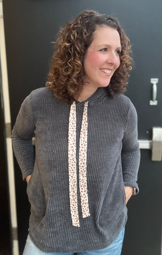Chenille Hoodie with Leopard Drawstrings
