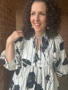 Black and White Striped and Floral Dress