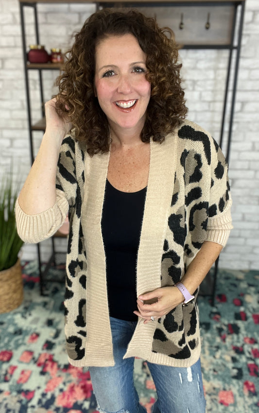 Ribbed Trim Leopard Cardigan