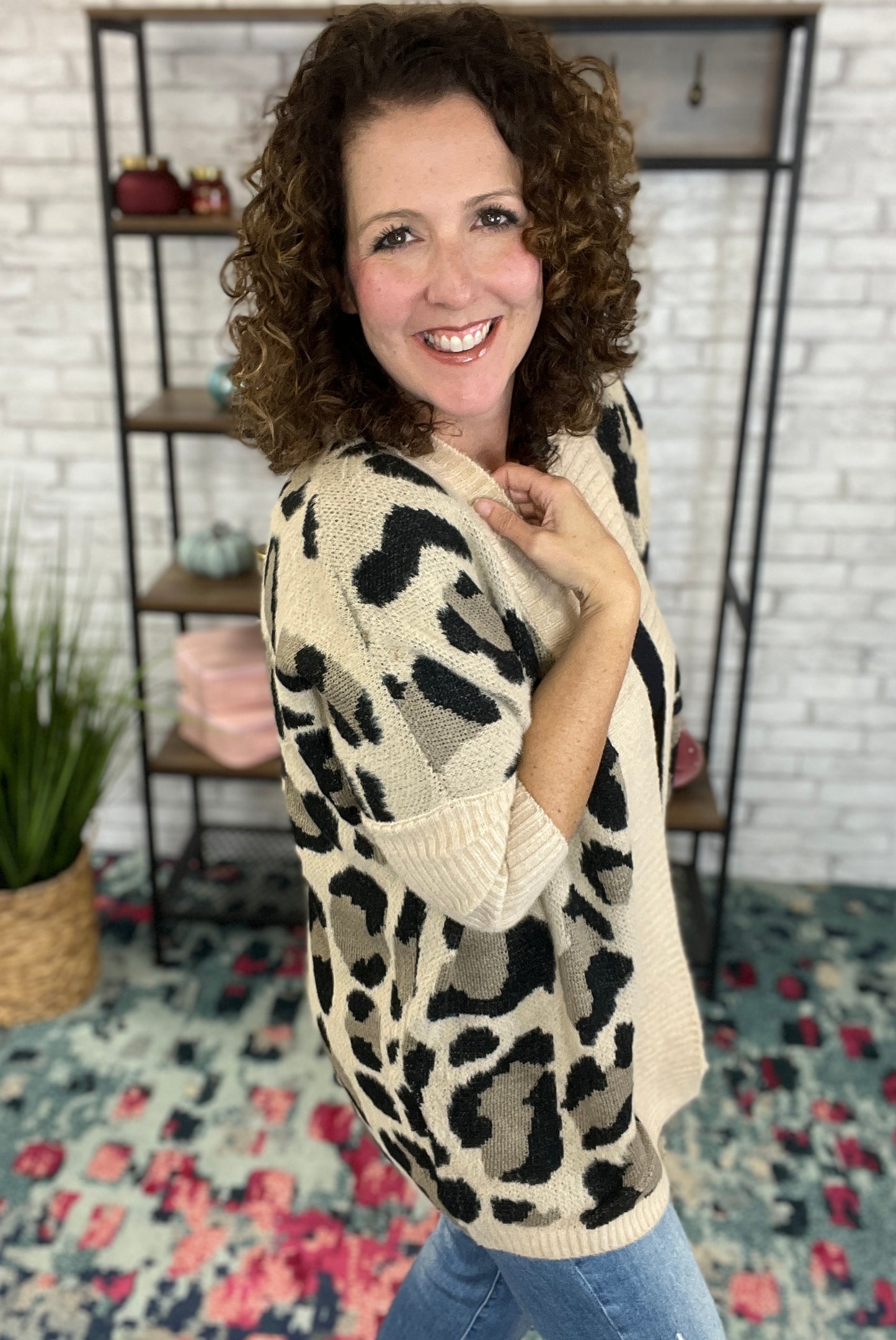 Ribbed Trim Leopard Cardigan