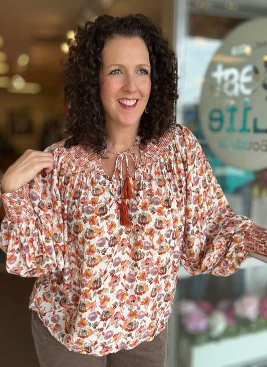 Fall Floral Top with Smocked Details