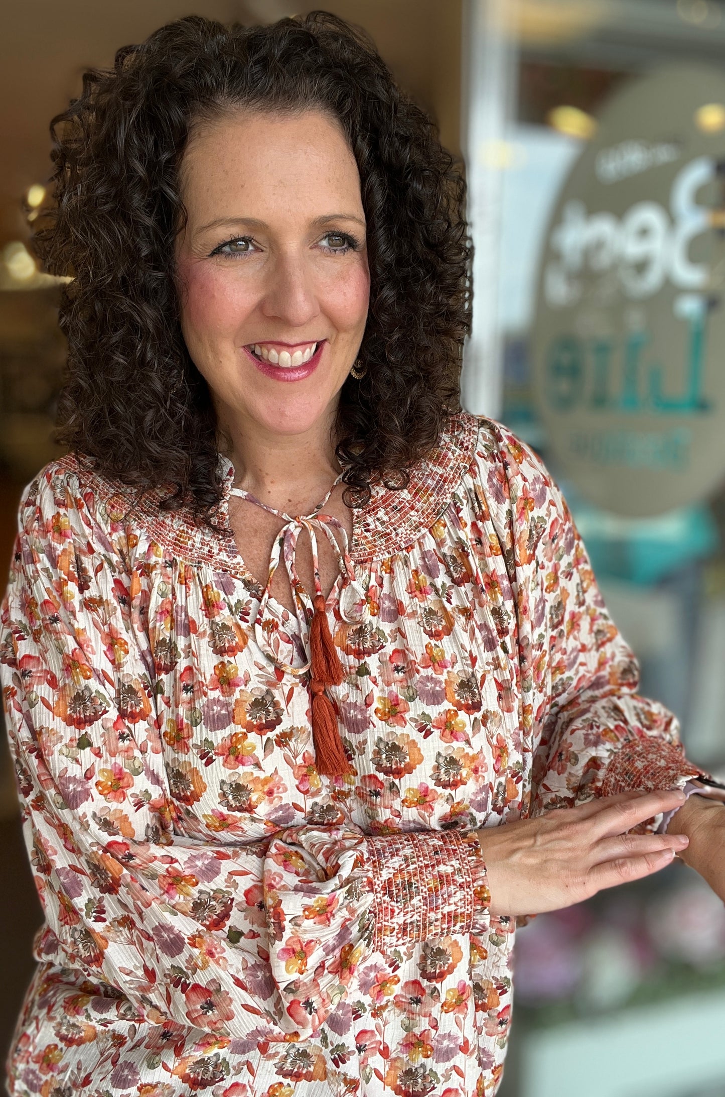 Fall Floral Top with Smocked Details