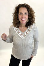 Load image into Gallery viewer, Ribbed V Neck Top with Lace Detail