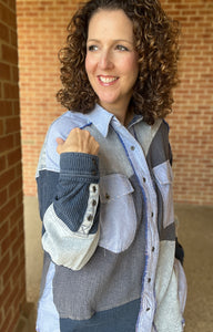 Washed Mixed Fabric Button Down