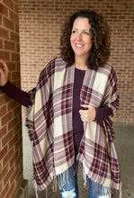 Load image into Gallery viewer, Burgundy Plaid Kimono with Fringe