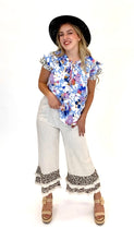 Load image into Gallery viewer, Linen Wide Leg Pant with Animal Ruffles