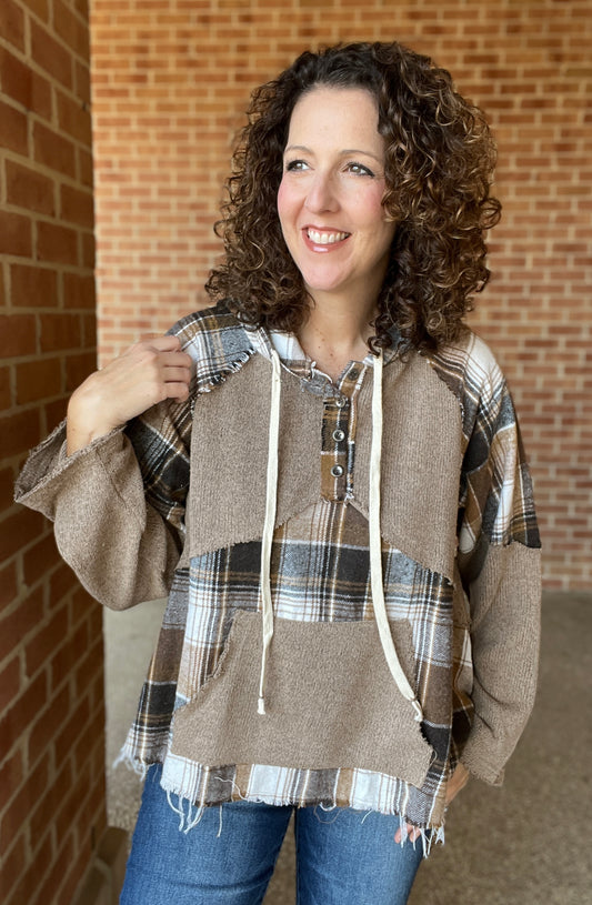 Cocoa and Plaid Patch Hoodie