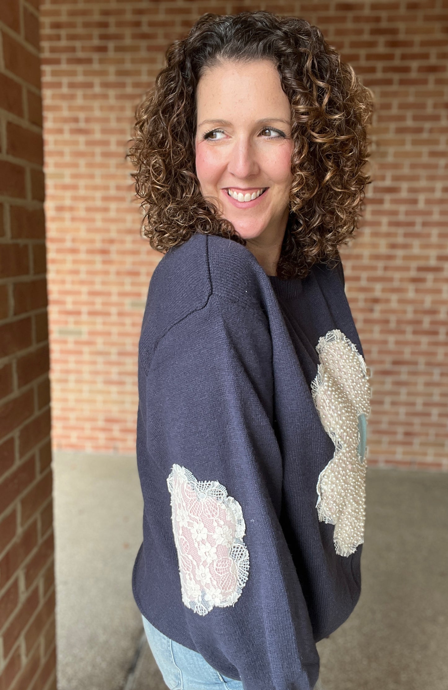 Lace and Pearl Flower Sweater