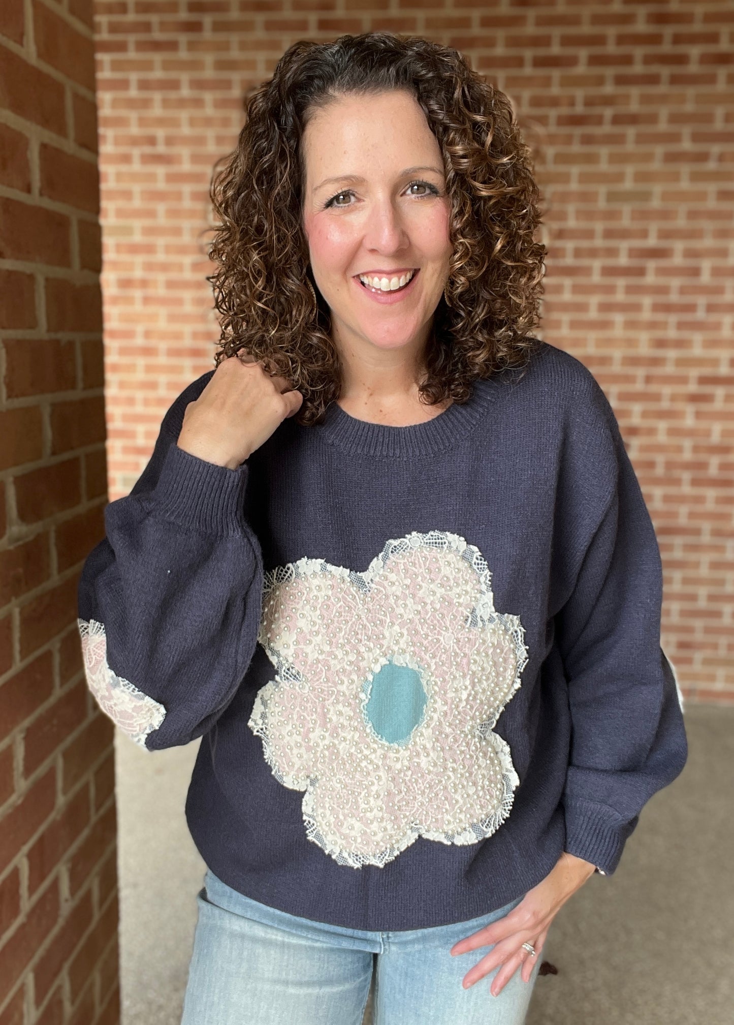 Lace and Pearl Flower Sweater