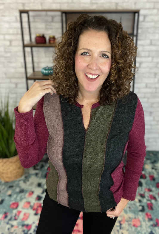Multi Color Exposed Seam Waffle Knit Top