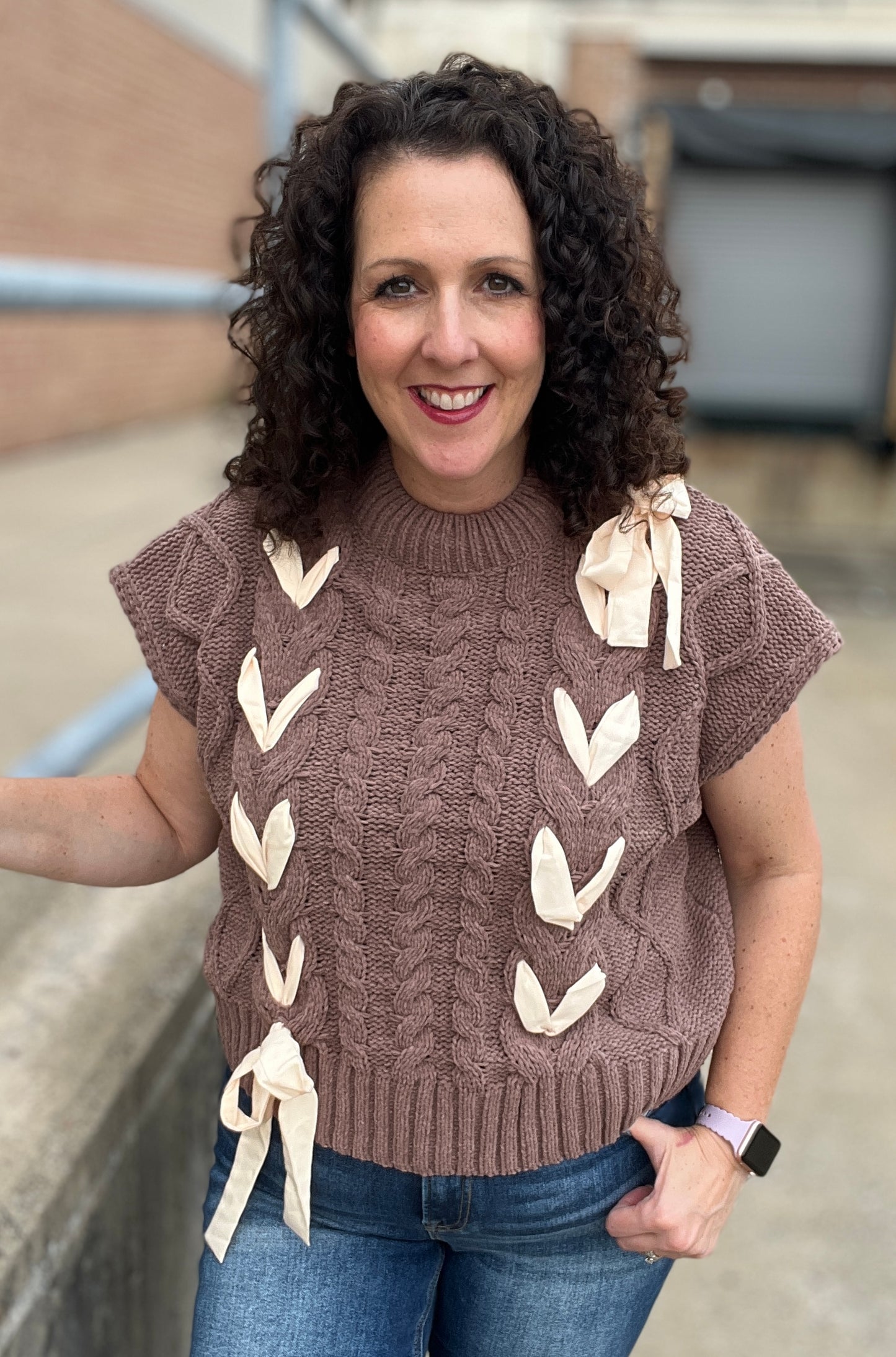 Chunky Chenille Sweater with Bows