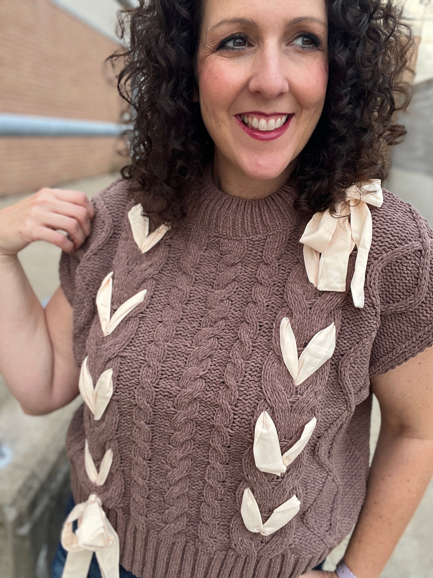 Chunky Chenille Sweater with Bows