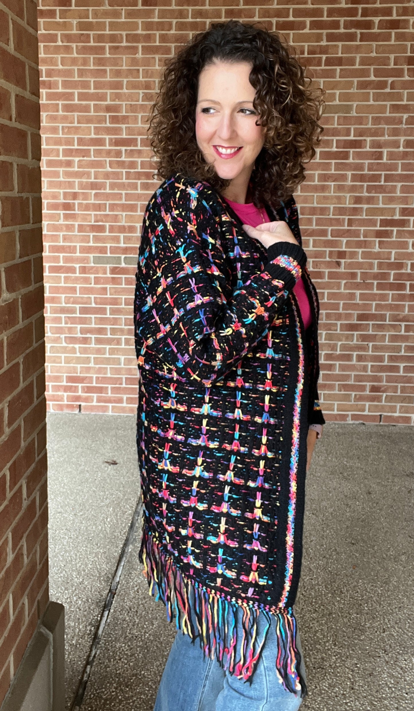 Woven Multi Color Cardigan with Fringe