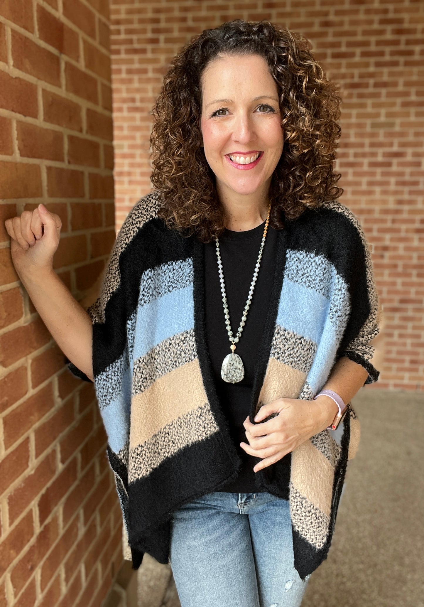 Black and Blue Striped Eyelash Poncho