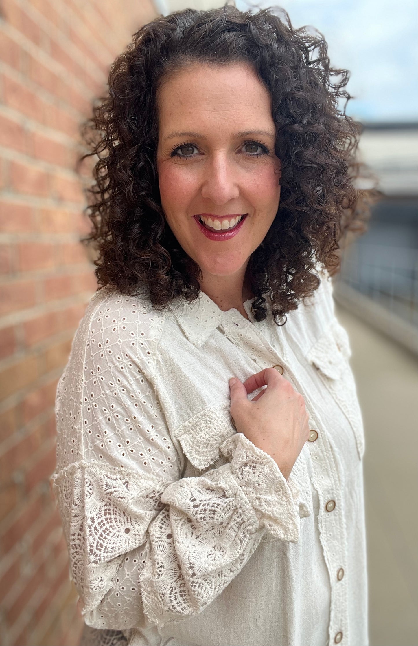 Linen and Lace Button Down Top