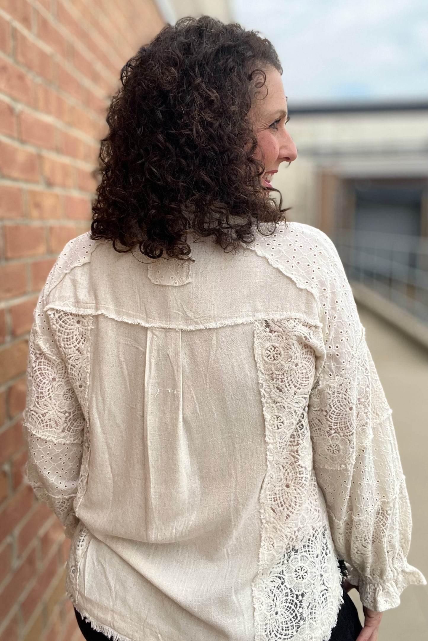 Linen and Lace Button Down Top