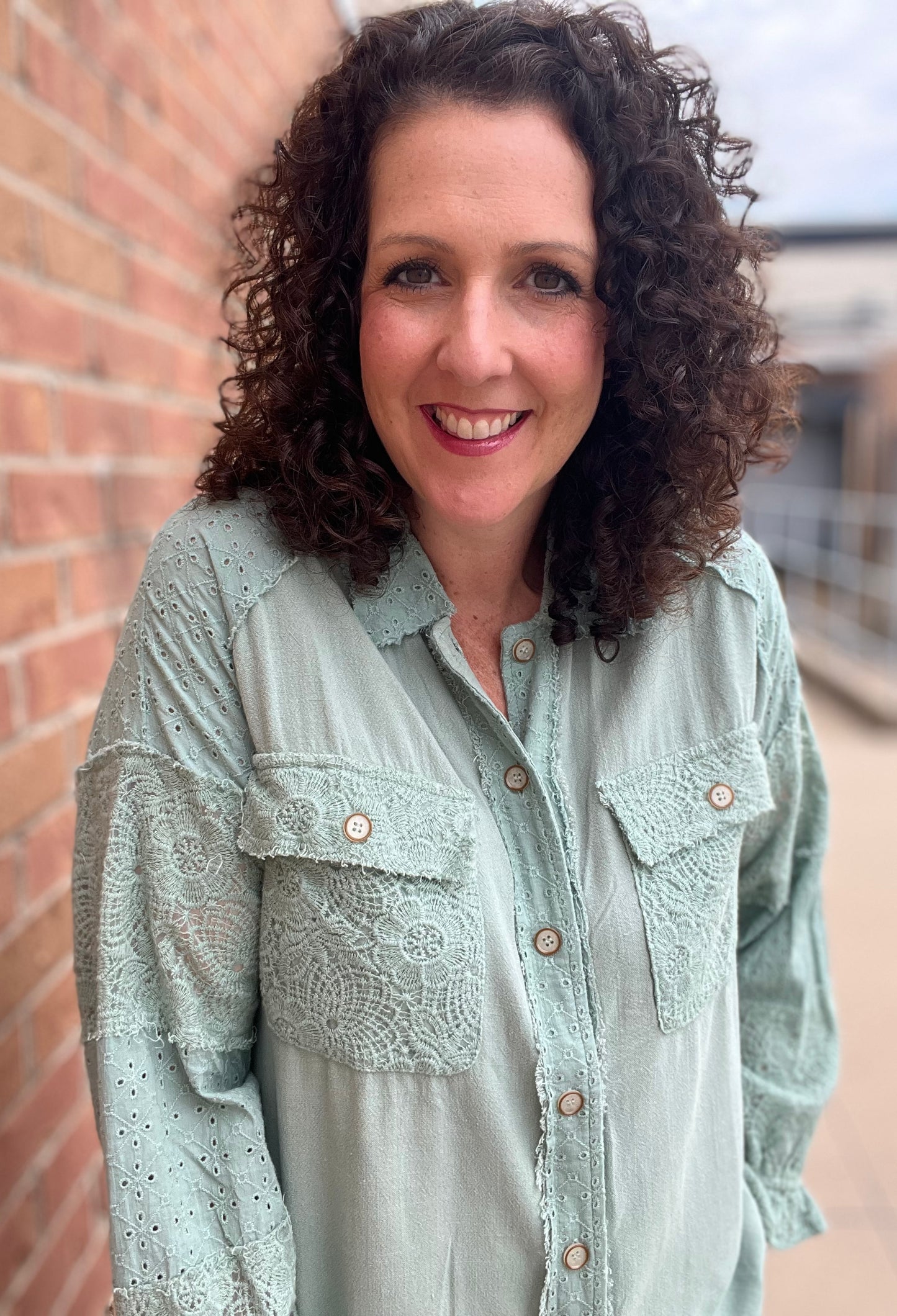 Linen and Lace Button Down Top