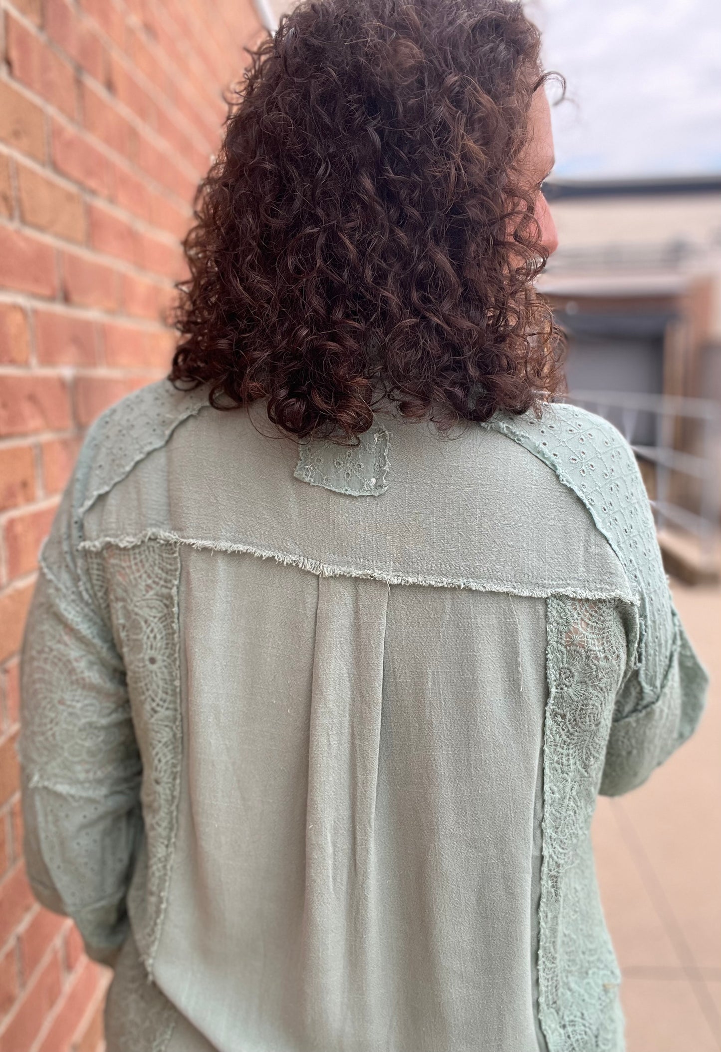 Linen and Lace Button Down Top